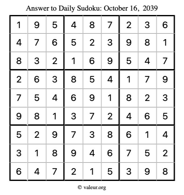 Answer to sudoku October 16, 2039