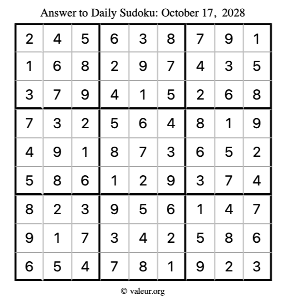 Answer to sudoku October 17, 2028