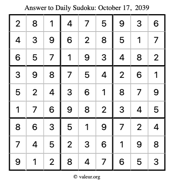 Answer to sudoku October 17, 2039