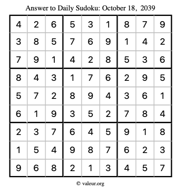 Answer to sudoku October 18, 2039