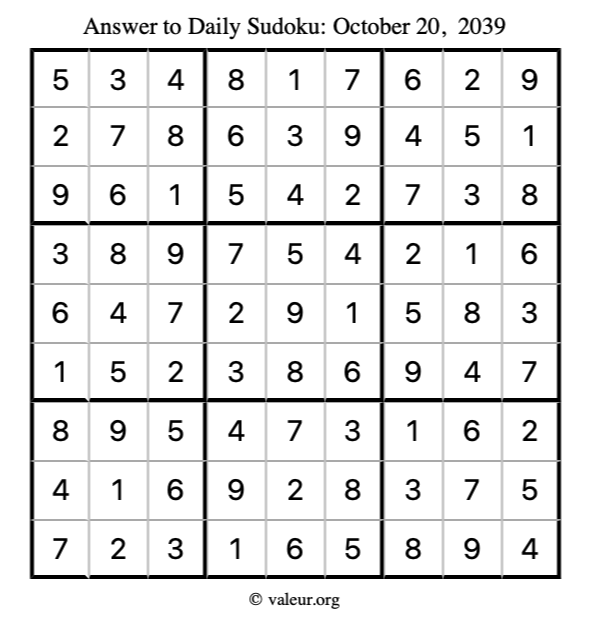 Answer to sudoku October 20, 2039