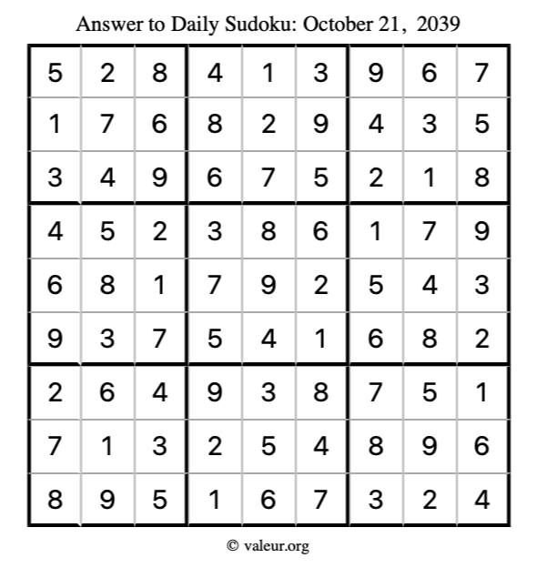 Answer to sudoku October 21, 2039