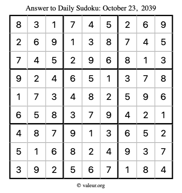 Answer to sudoku October 23, 2039