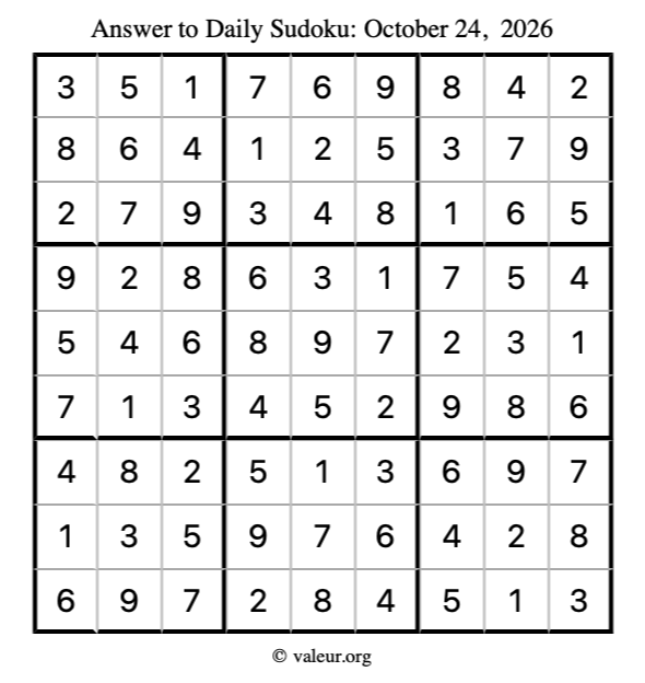 Answer to sudoku October 24, 2026