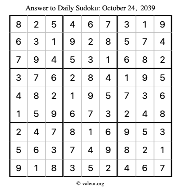 Answer to sudoku October 24, 2039