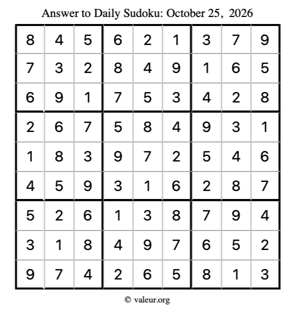 Answer to sudoku October 25, 2026
