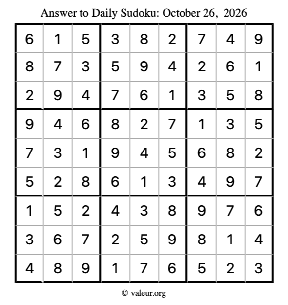 Answer to sudoku October 26, 2026