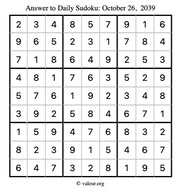 Answer to sudoku October 26, 2039