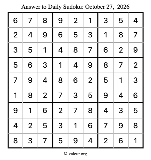 Answer to sudoku October 27, 2026