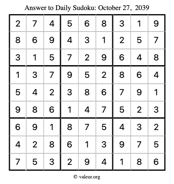 Answer to sudoku October 27, 2039