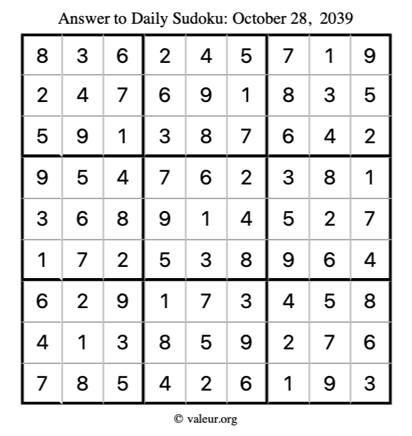 Answer to sudoku October 28, 2039