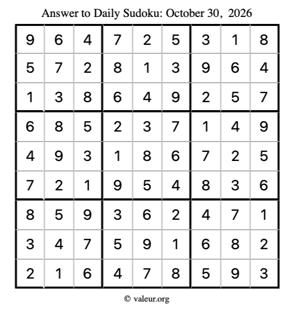 Answer to sudoku October 30, 2026
