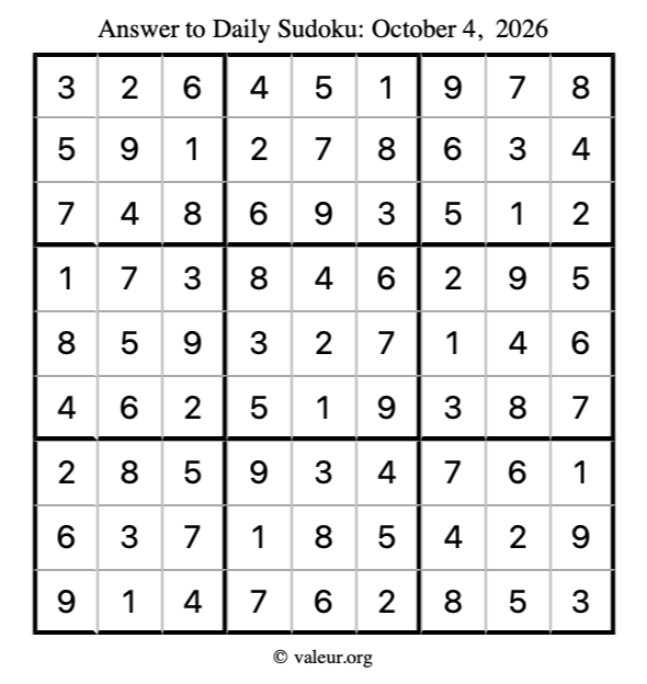 Answer to sudoku October 4, 2026