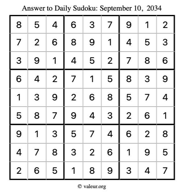 Answer to sudoku September 10, 2034
