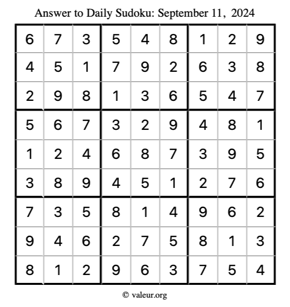 Answer to sudoku September 11, 2024