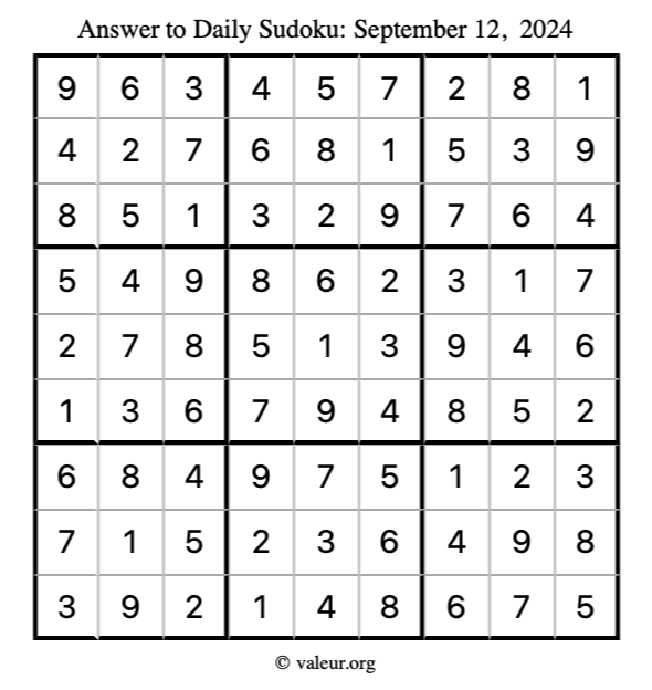 Answer to sudoku September 12, 2024