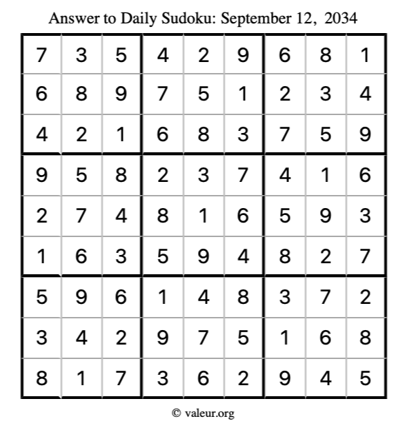 Answer to sudoku September 12, 2034