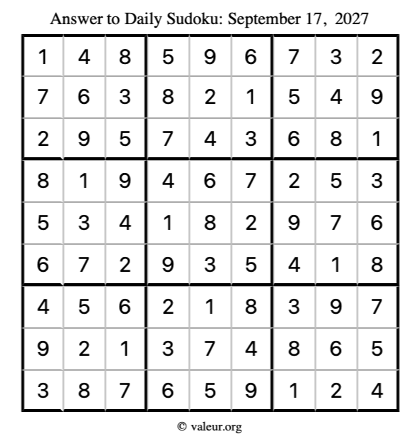 Answer to sudoku September 17, 2027