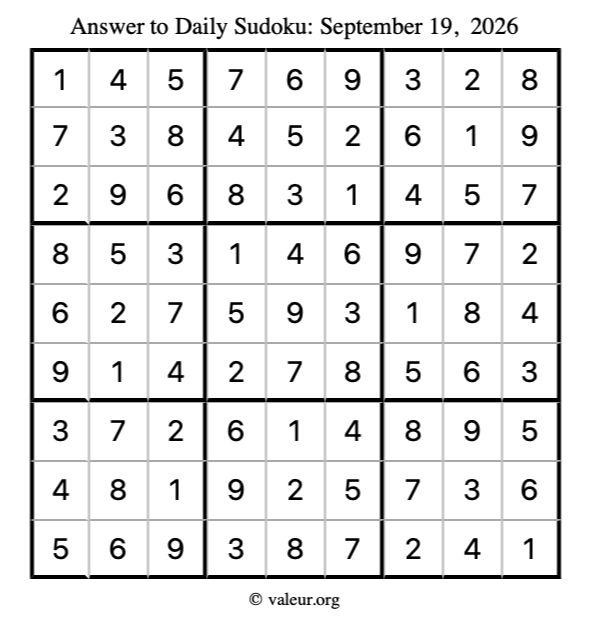 Answer to sudoku September 19, 2026