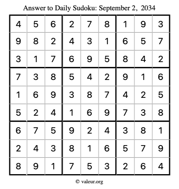 Answer to sudoku September 2, 2034