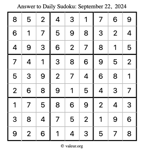 Answer to sudoku September 22, 2024