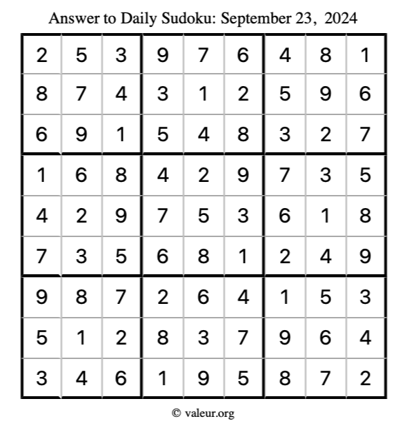 Answer to sudoku September 23, 2024