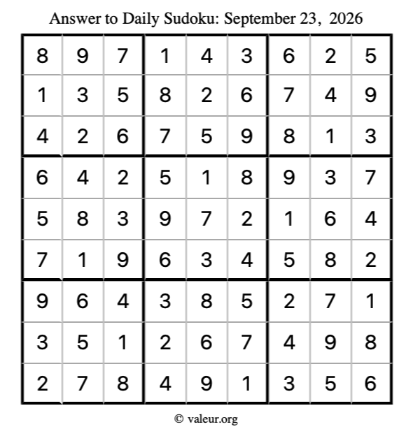 Answer to sudoku September 23, 2026