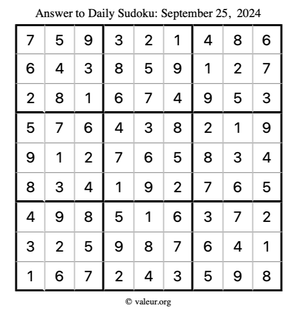Answer to sudoku September 25, 2024
