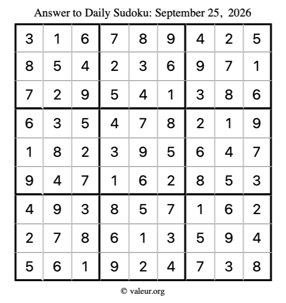 Answer to sudoku September 25, 2026