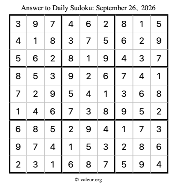 Answer to sudoku September 26, 2026