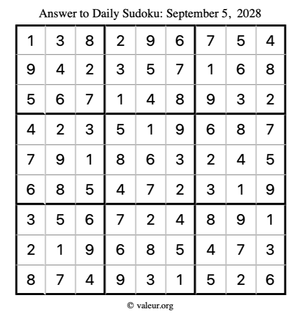 Answer to sudoku September 5, 2028