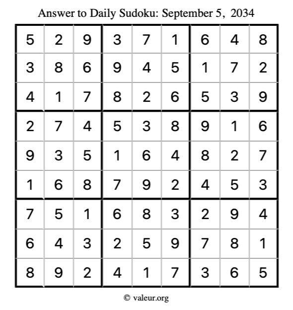 Answer to sudoku September 5, 2034