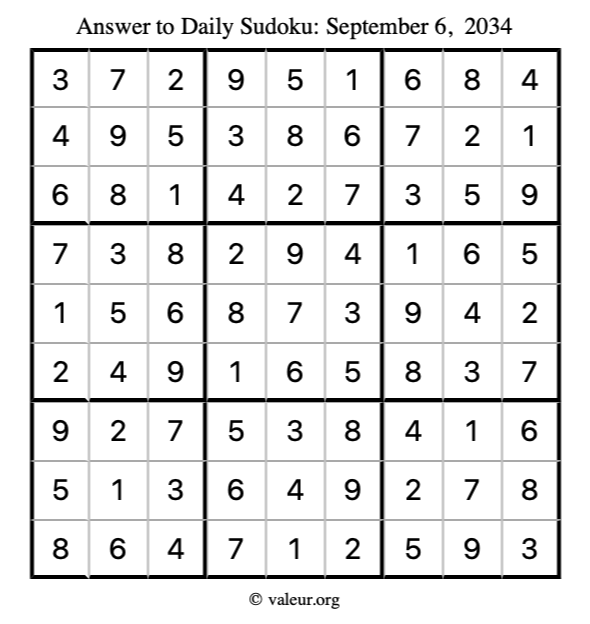Answer to sudoku September 6, 2034