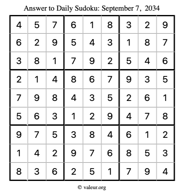 Answer to sudoku September 7, 2034