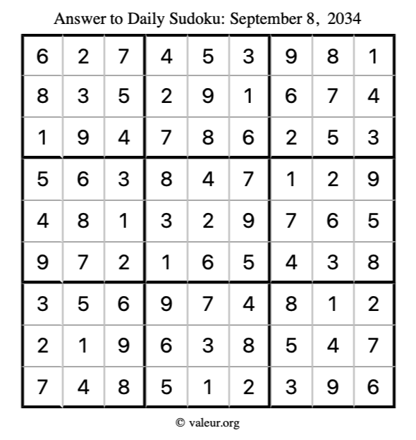 Answer to sudoku September 8, 2034