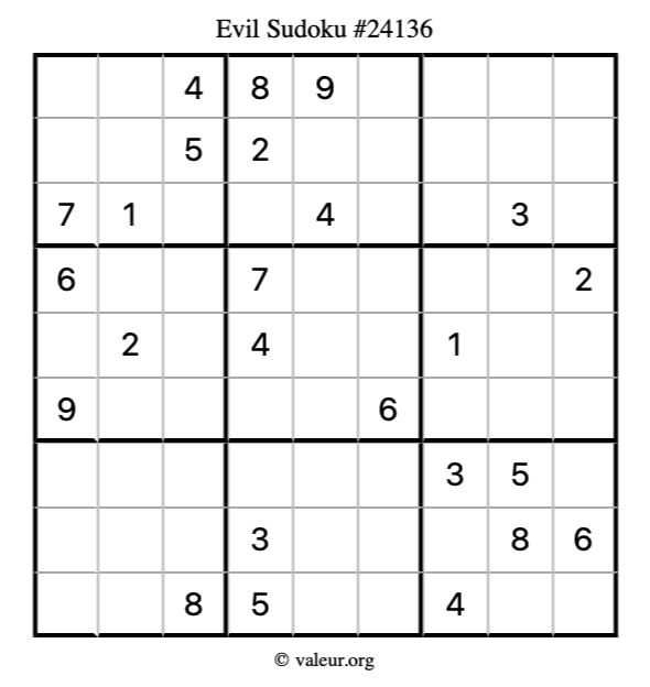 Evil Sudoku Puzzle 24136