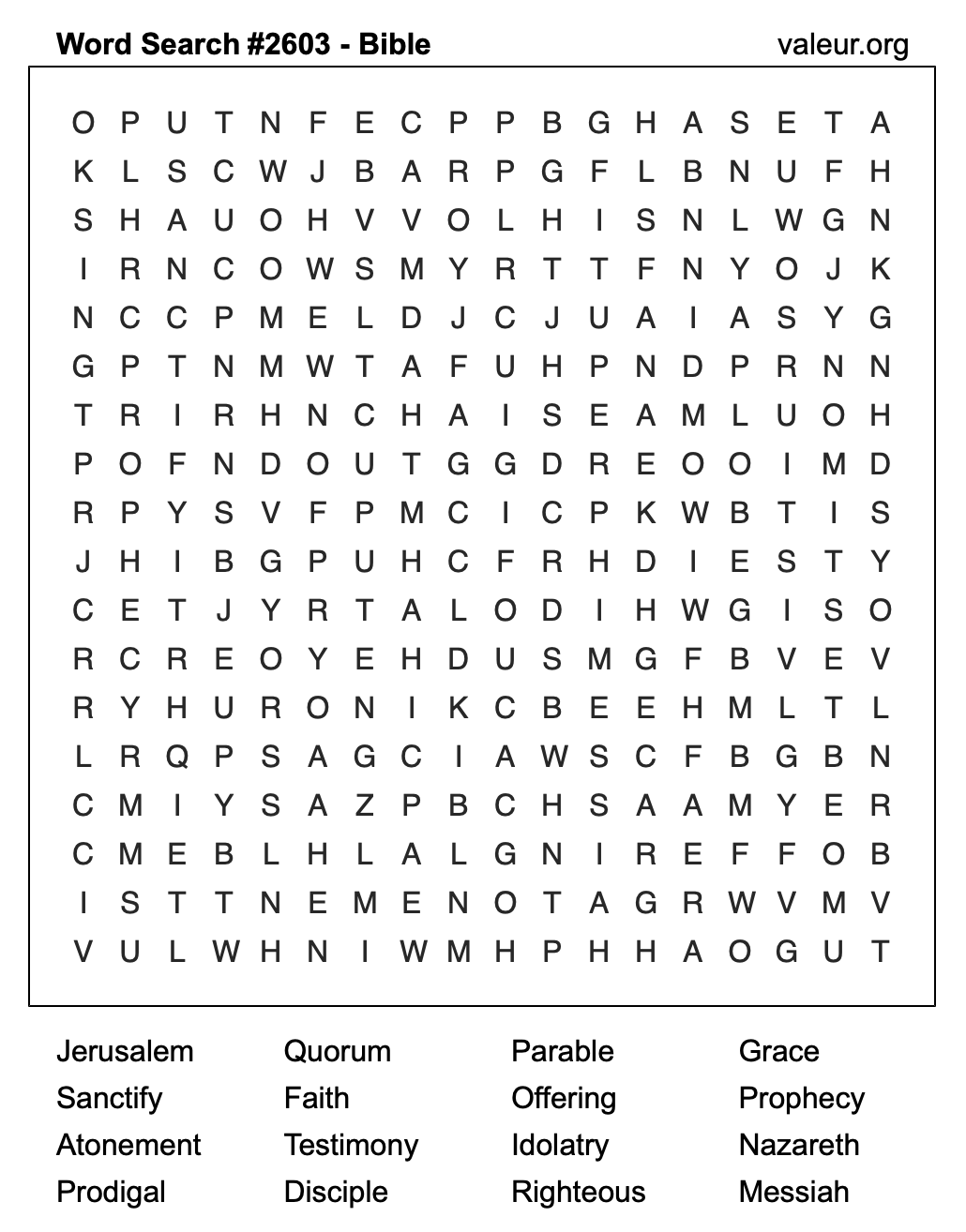 Bible Word Search Puzzle #2603