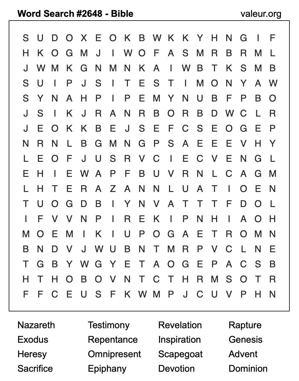 Bible Word Search Puzzle #2648