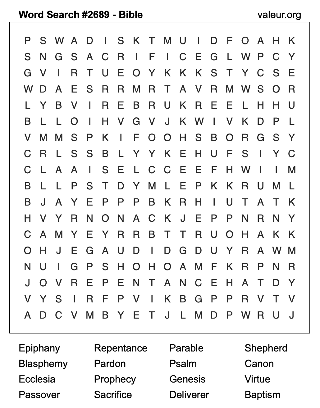 Bible Word Search Puzzle #2689