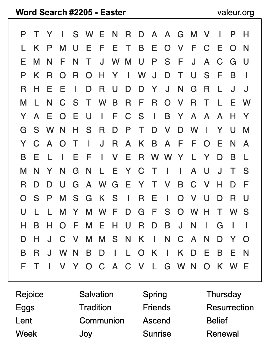 Easter Word Search Puzzle #2205