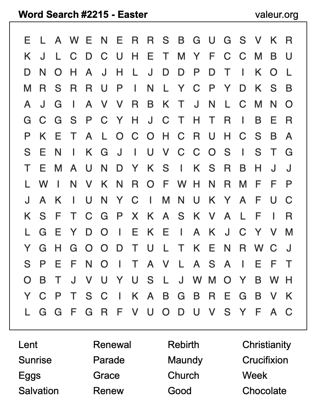 Easter Word Search Puzzle #2215 Easter Word Search Puzzle #2215