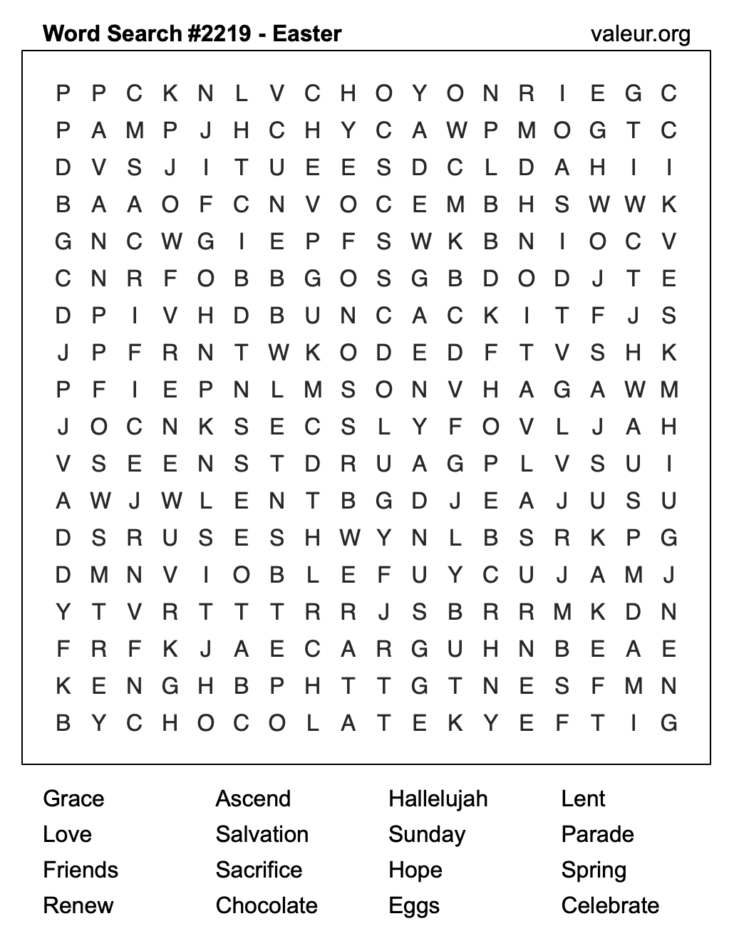 Easter Word Search Puzzle #2219
