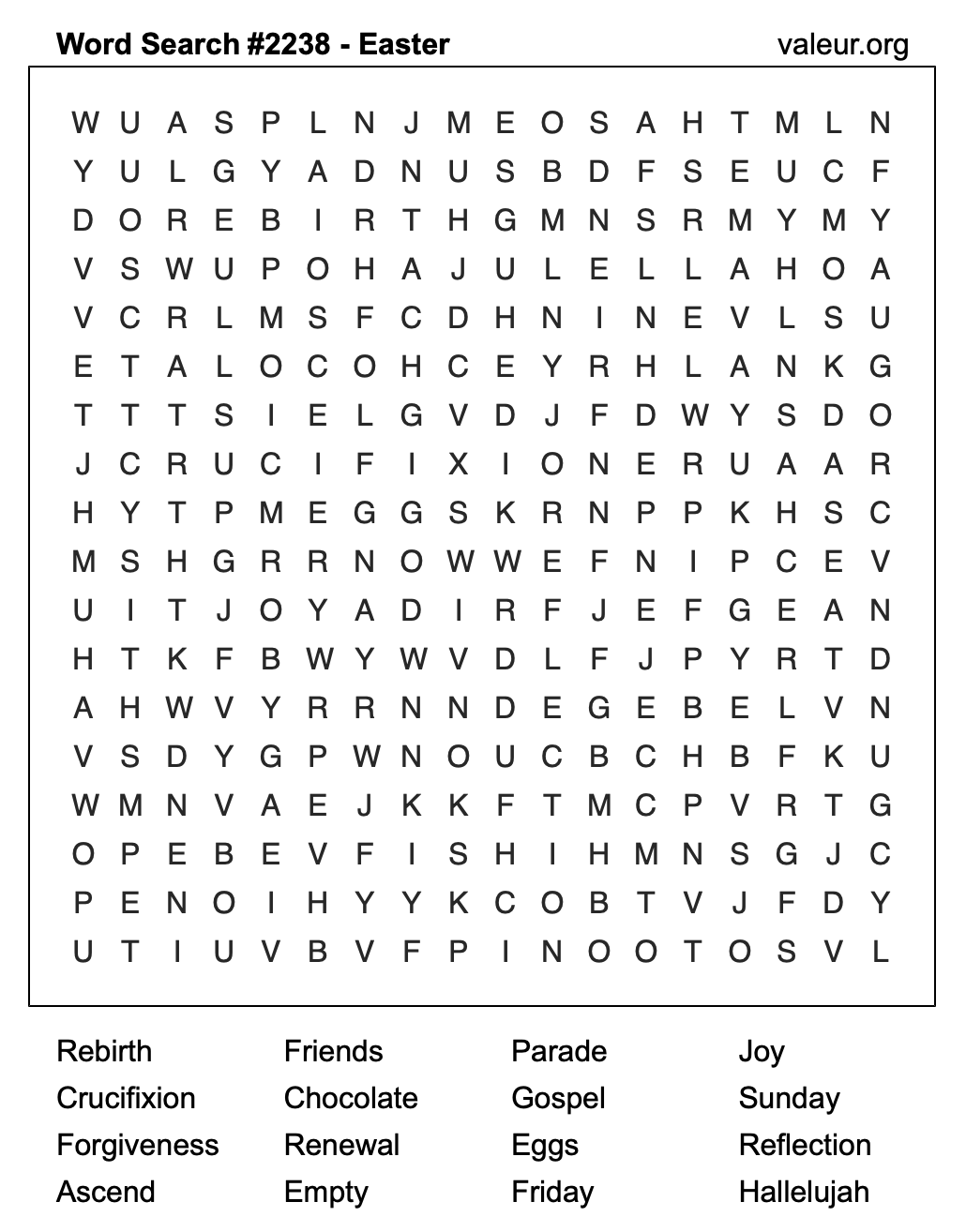 Easter Word Search Puzzle #2238 Easter Word Search Puzzle #2238