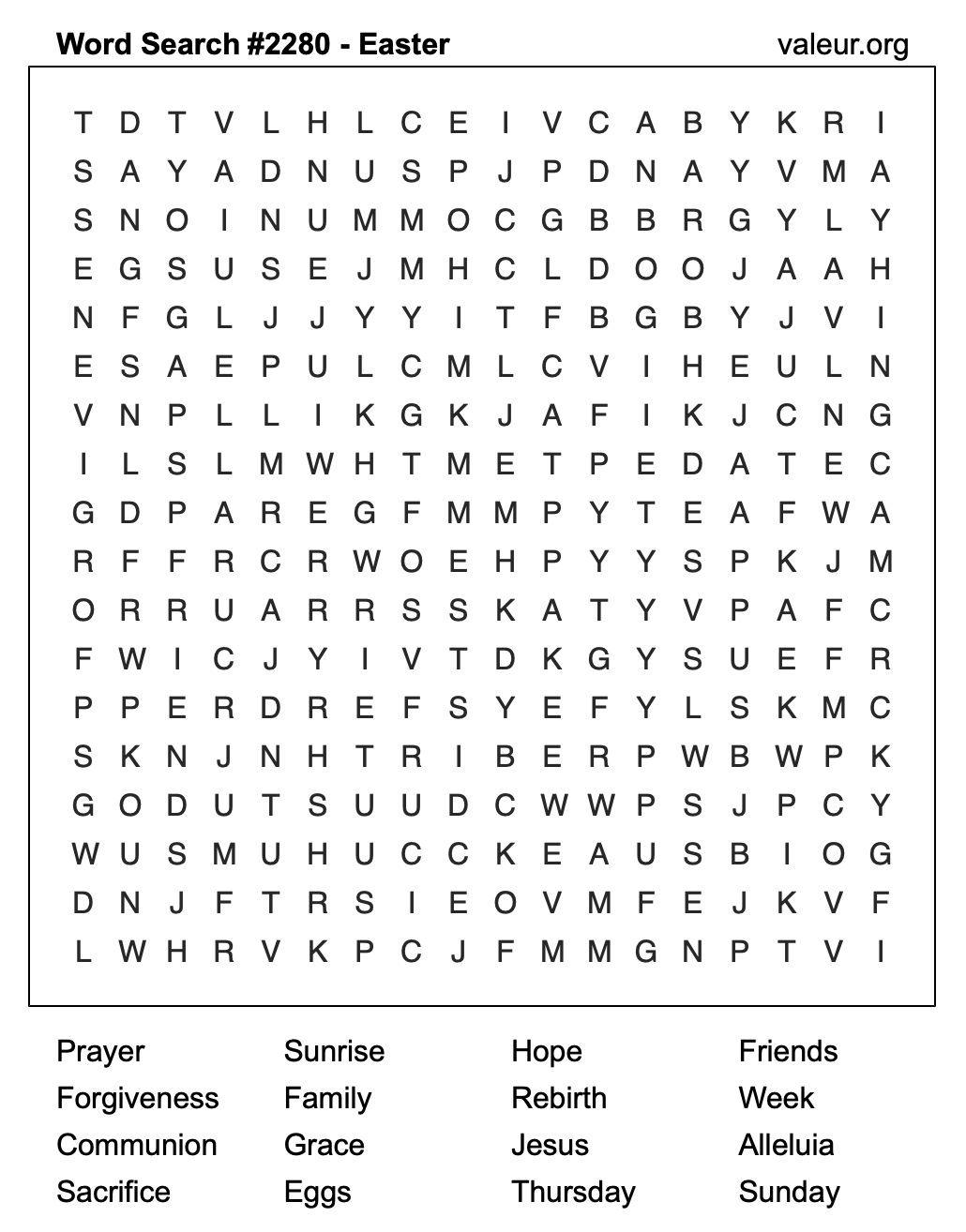 Easter Word Search Puzzle #2280