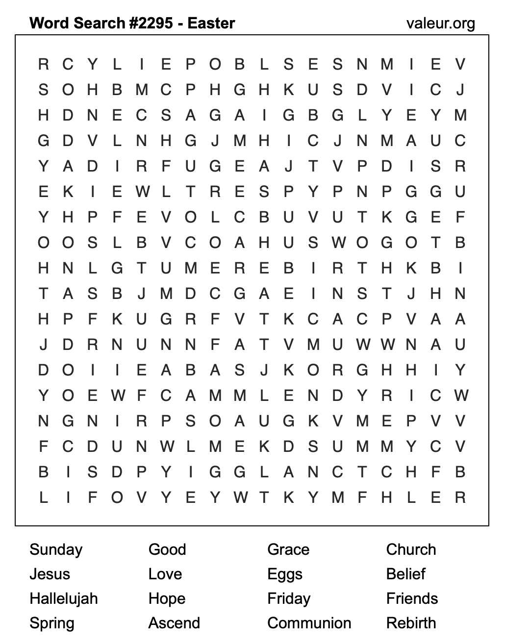 Easter Word Search Puzzle #2295