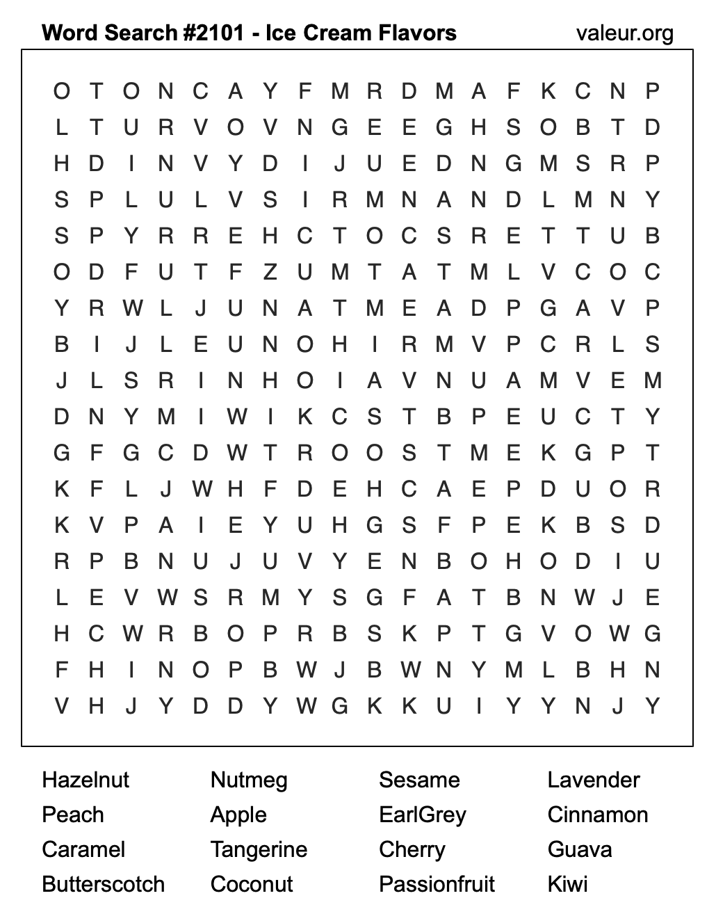 Word Search Puzzle with Ice Cream Flavors #2101