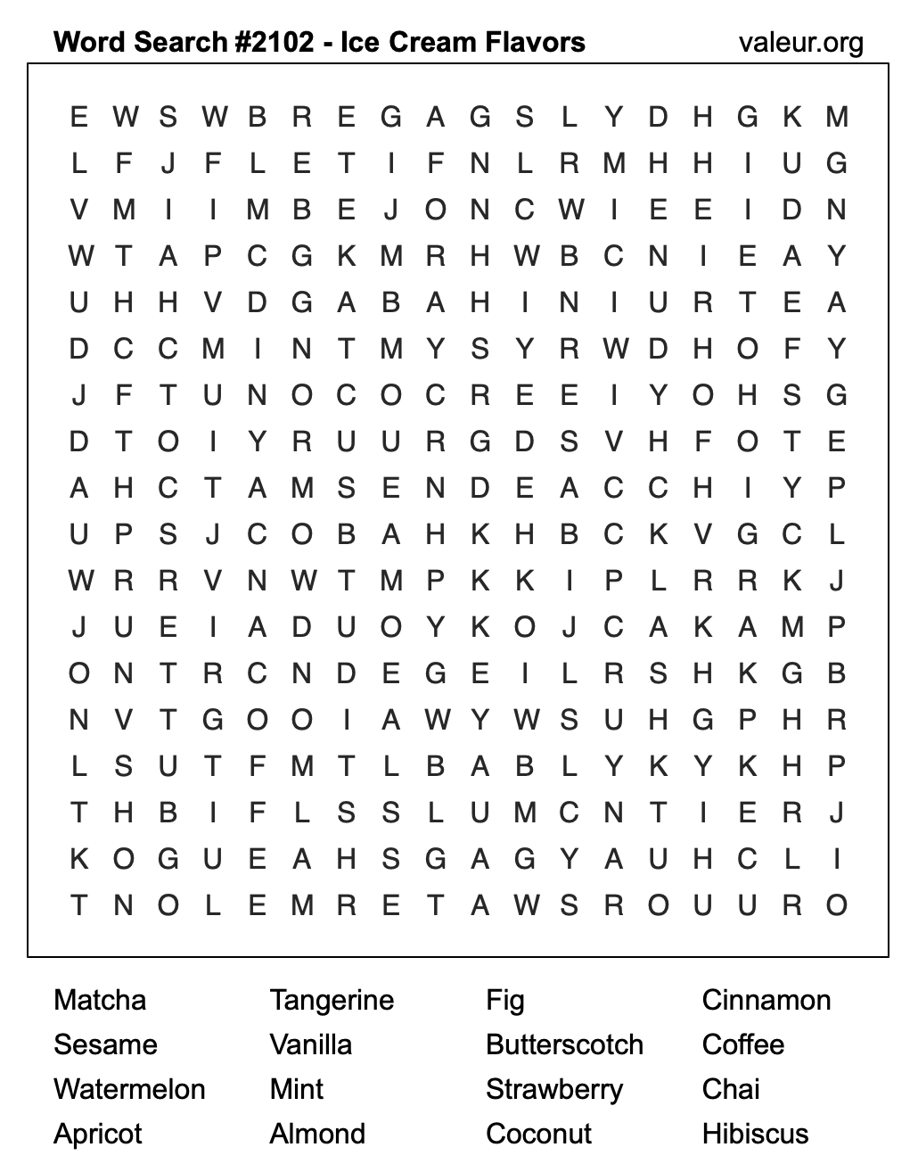 Word Search Puzzle with Ice Cream Flavors #2102