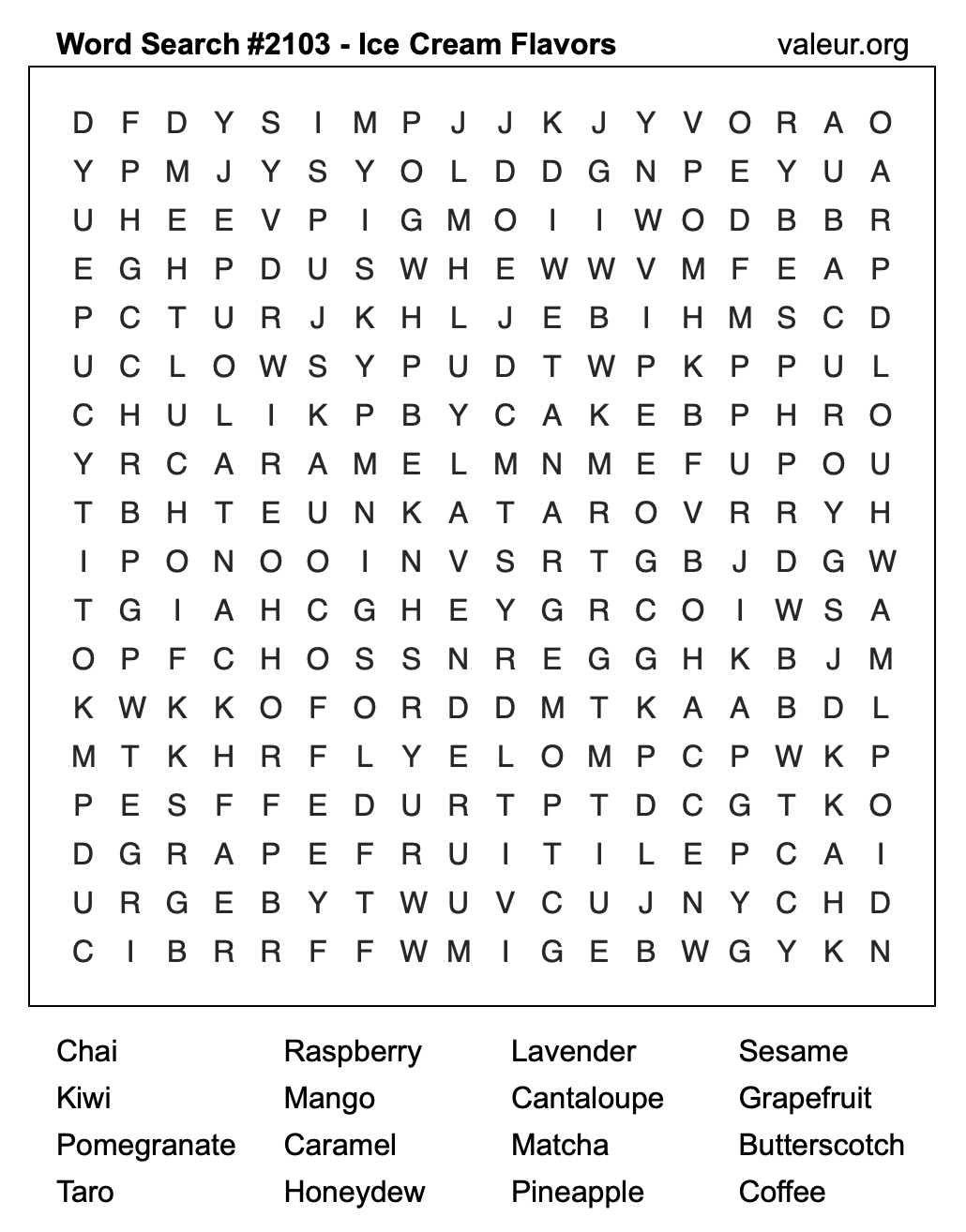 Word Search Puzzle with Ice Cream Flavors #2103