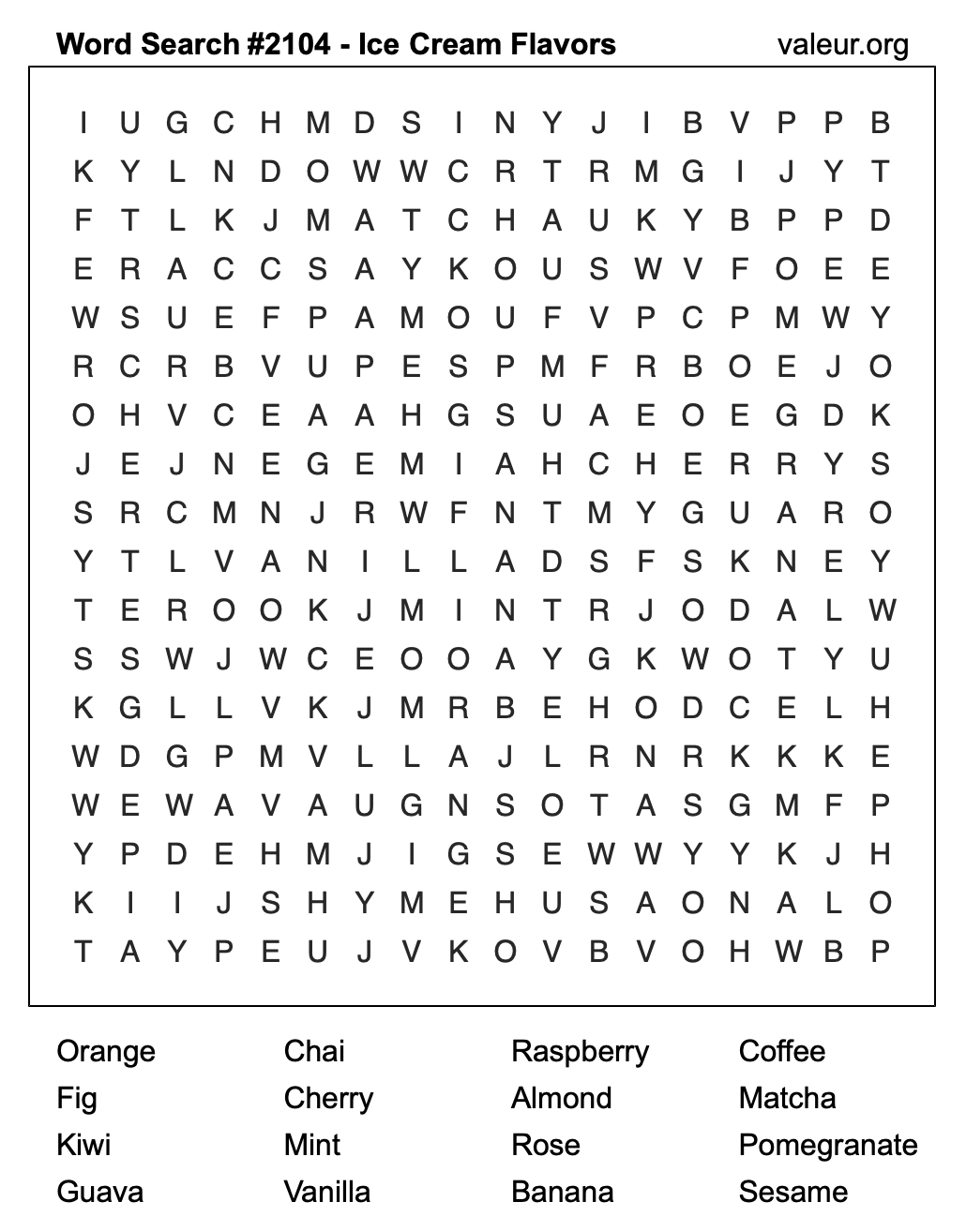 Word Search Puzzle with Ice Cream Flavors #2104