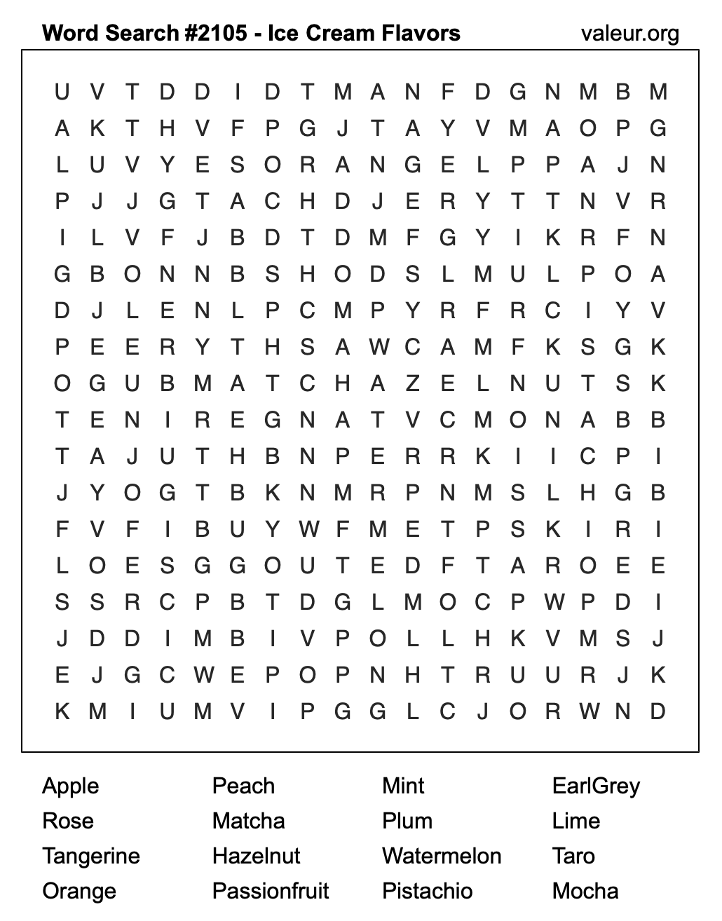 Word Search Puzzle with Ice Cream Flavors #2105